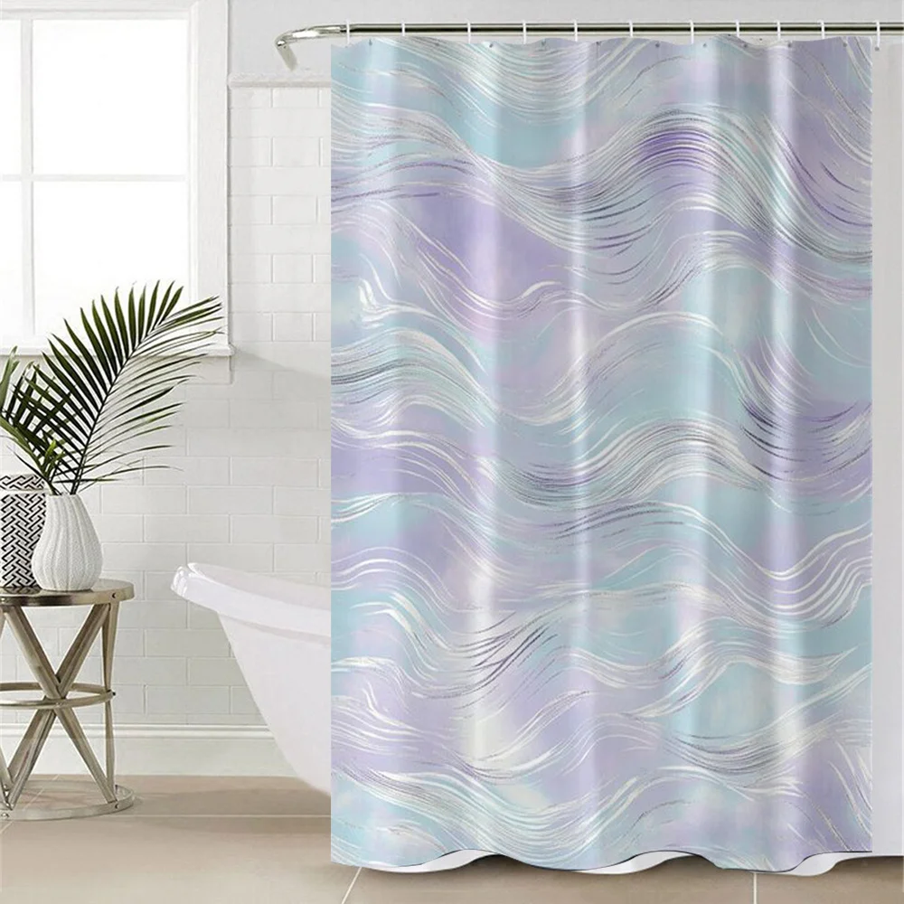 

Открытый 1 шт. синий фиолетовый волнистый цифровой принт полиэстер декор для ванной комнаты и аксессуары занавеска для душа без дрели перегородка занавеска для ванны
