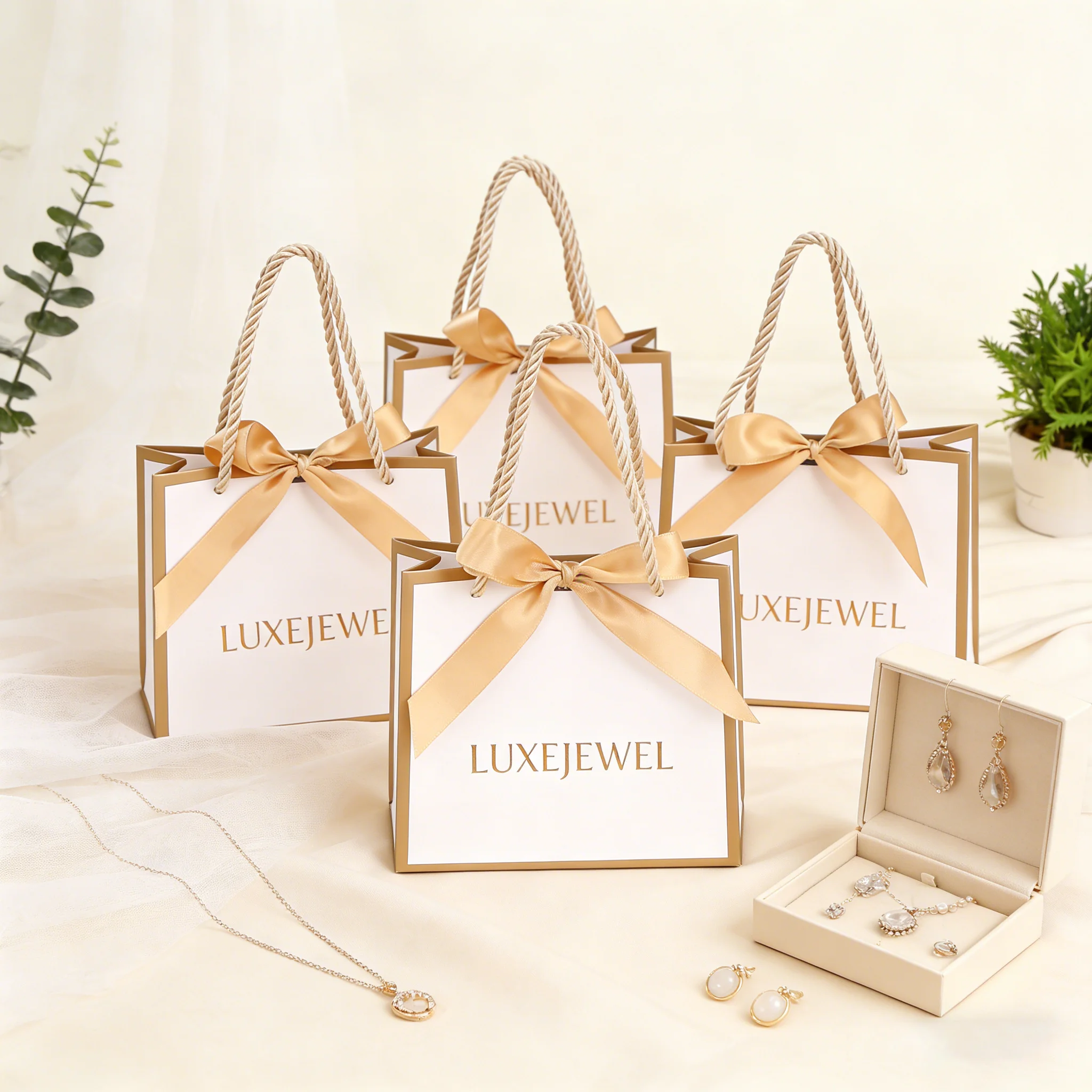 

Элитные подарочные бумажные пакеты с индивидуальным логотипом, белые, для свадебных конфет, упаковки украшений и ювелирных изделий, с ручкой из ленты