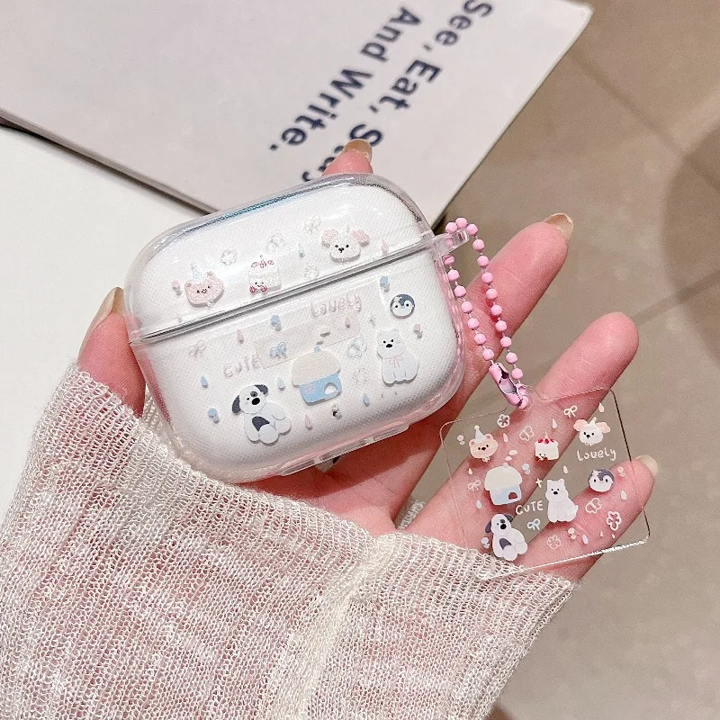 Clear Case for OPPO Enco Air 4i R4, Cute Cartoon Dog Soft TPU Shockproof Headphone Cover with Bead Chain, Kawaii Earphone Case