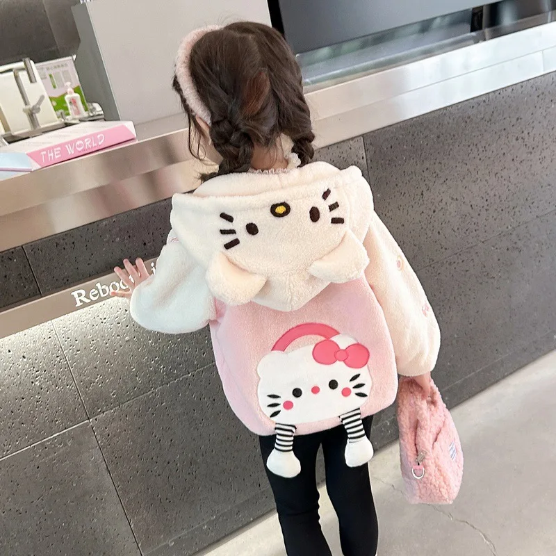 Girly Heart Hello Kitty Anime Kawaii Ins Fashion Lamb Wool Cashmere Coat Autumn Winter Cute Cartoon Children Thick Jacket Toys