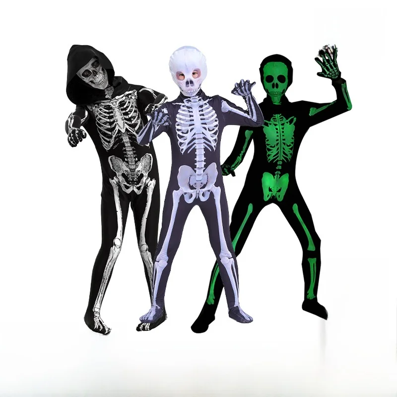 

Halloween Glow-in-the-dark Skeleton Onesie Tightfitting Makeup Costume Party Ghost Outfit Men's Women's Terror Clothing