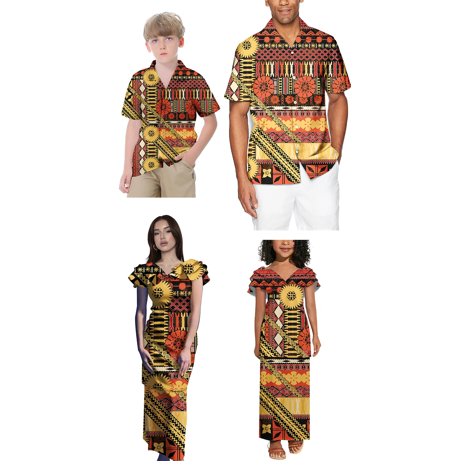 Print On Demand Custom Fiji Polynesian Tribal Matching Family Outfits Samoan Puletasi Dress Toddler Girls Dresses Kids Clothes