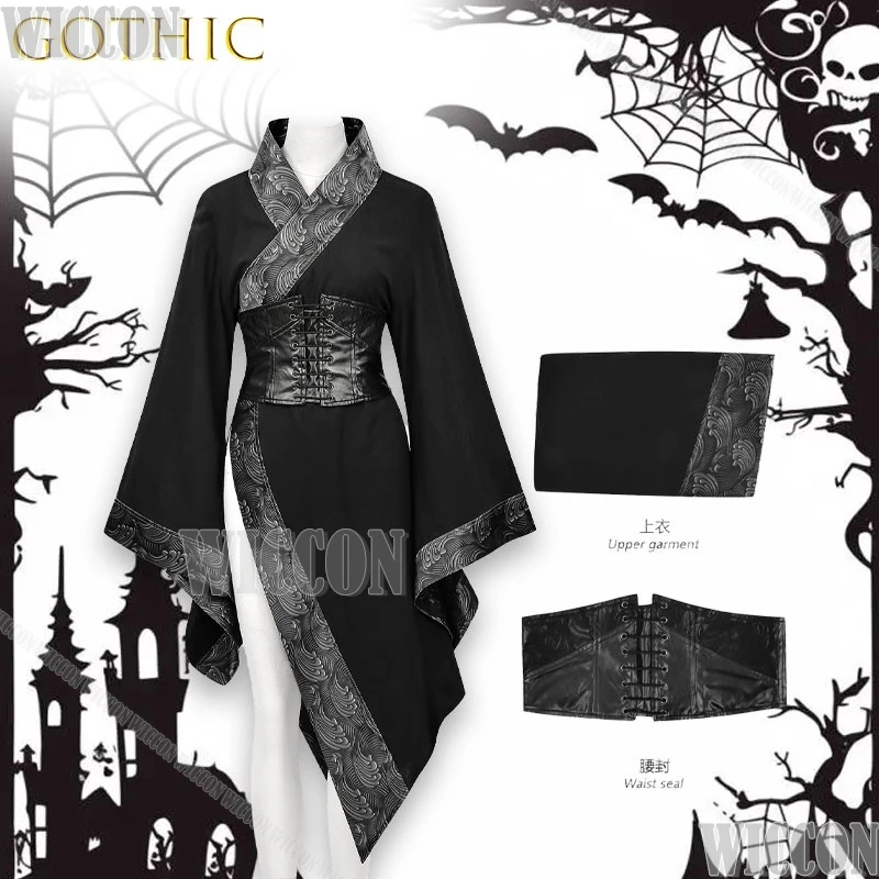 

Dark gothic fusion chinese style top embroidered dragon motifs and asymmetrical hem cosplay stage performance Navidad Carnaval