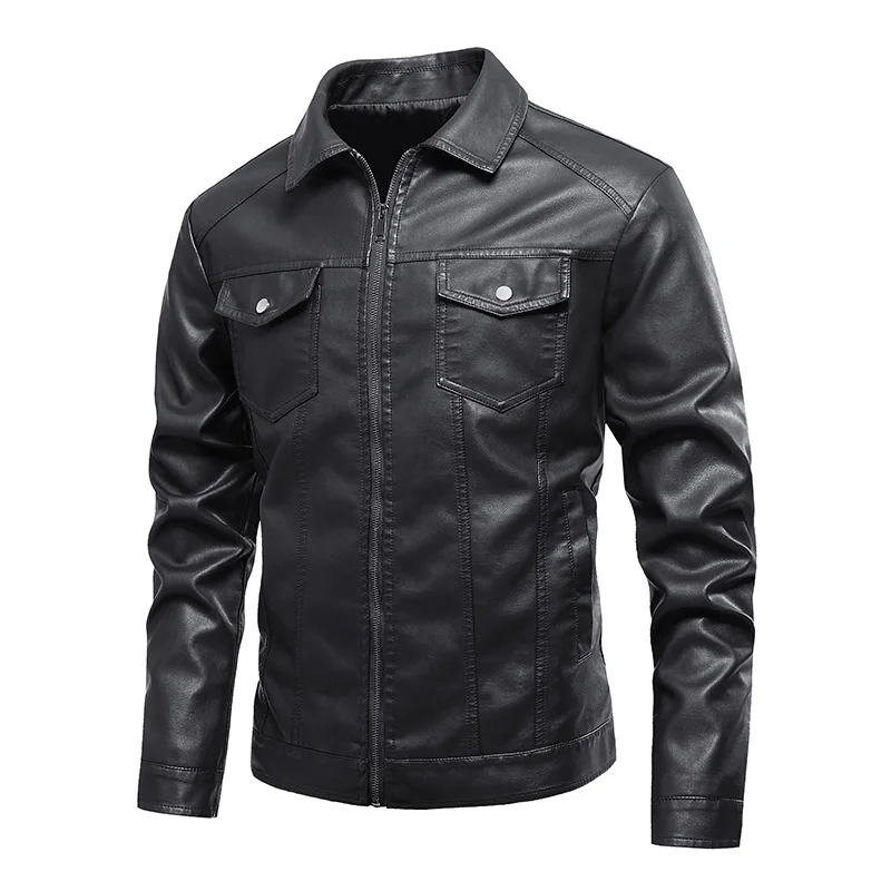 Leather jacket men's coat autumn and winter Korean version lapel leather jacket youth motorcycle handsome leather jacket men's c