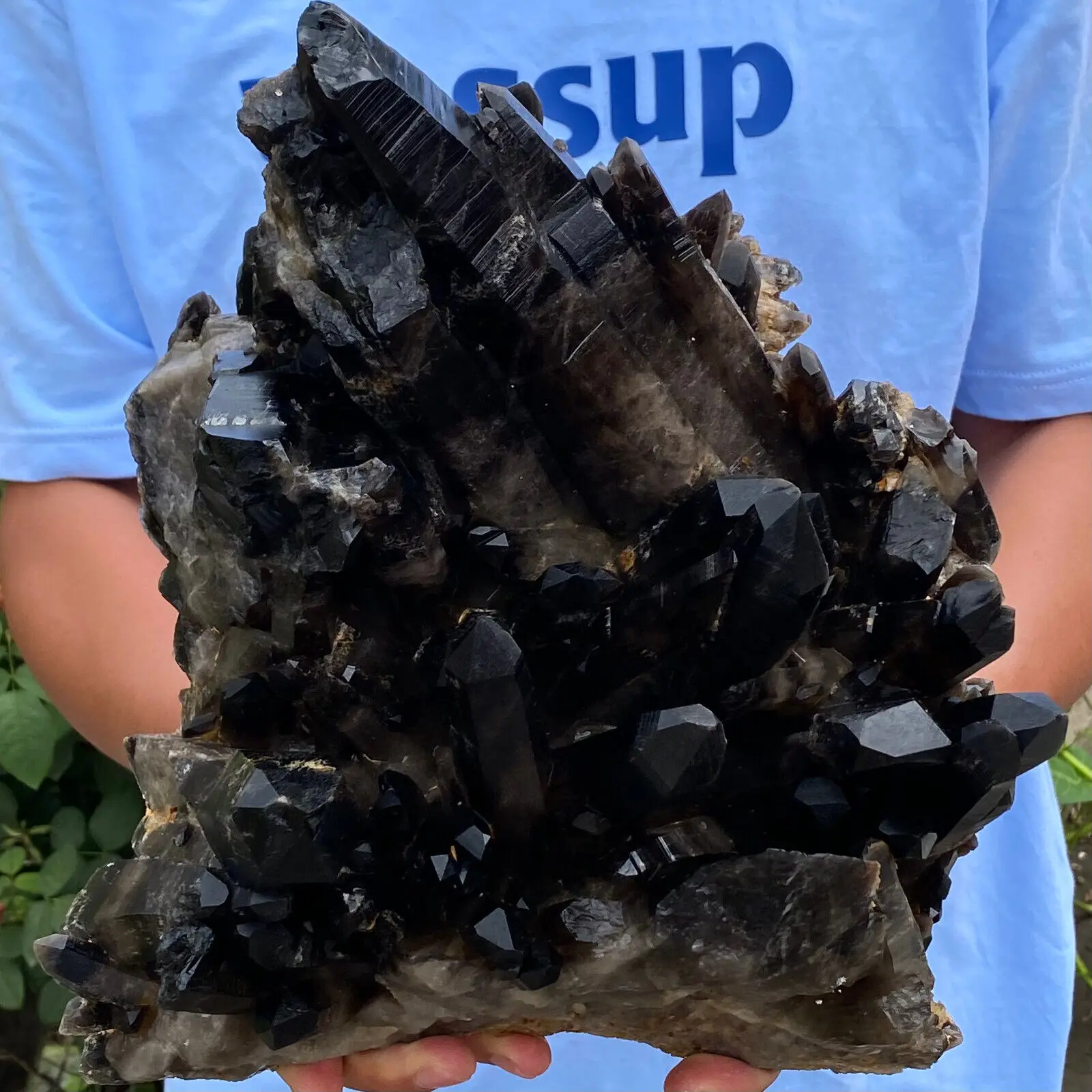 Natural Beautiful Black Quartz Crystal Cluster, Mineral Specimen Reiki Healing