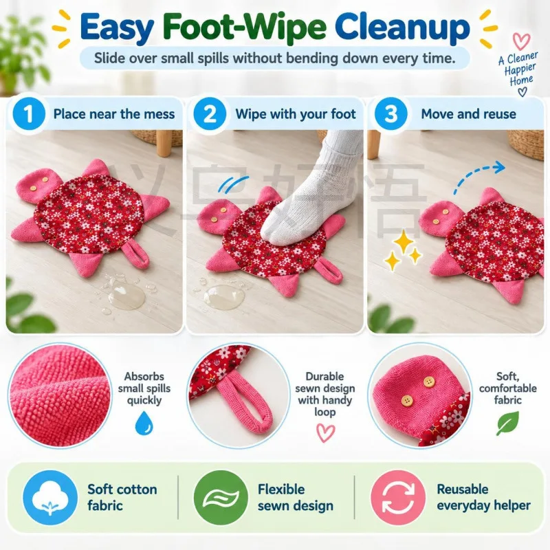 Reusable Turtle Foot Mop Slippers Microfiber Washable Spill Towels Dust Mop Floor Cleaner for Home Office