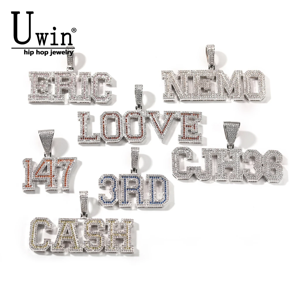 UWIN Custom Name Necklace Iced Out Blue Pink Green Cubic Zirconia Initial Letter Pendant Chain Hiphop Punk Jewelry