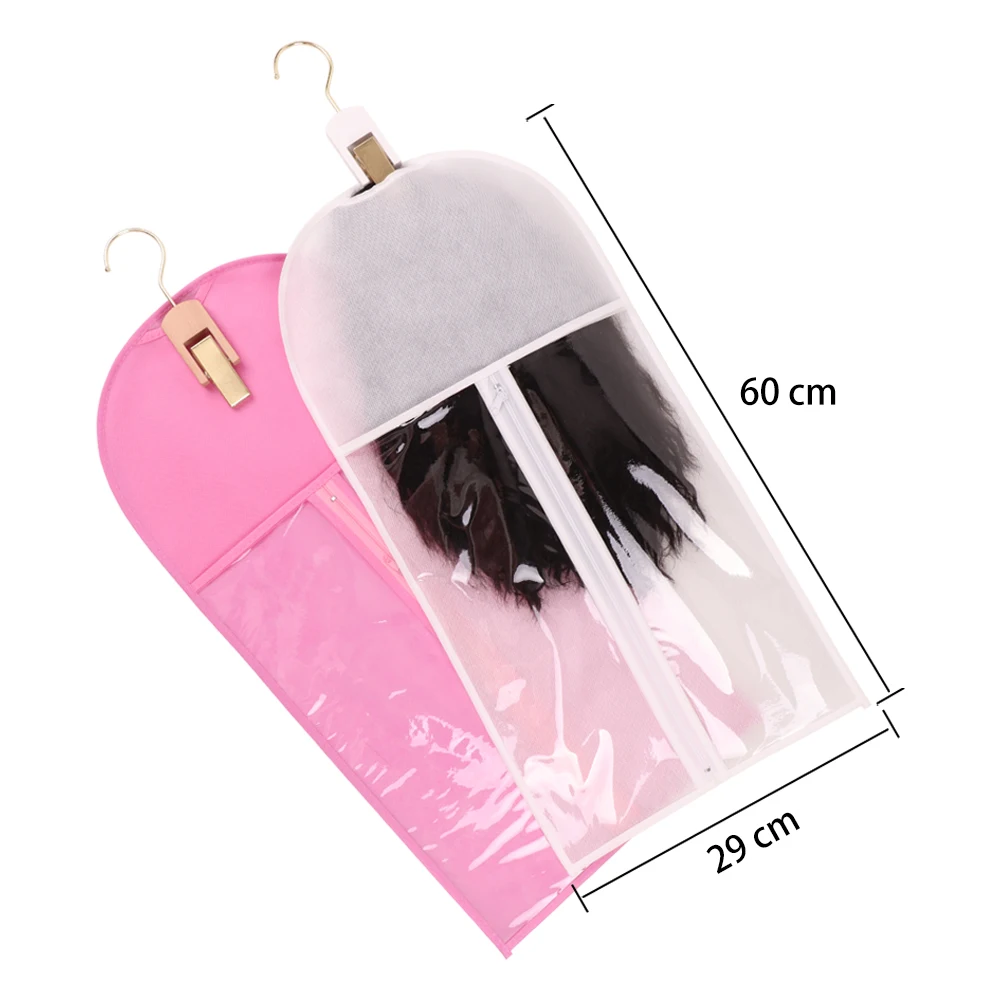 Nunify 1pcs Non Woven Wig Bag And 1pcs Hanger Clip For Wig Storage Dust-proof Wig Storage Bag With Wooden Hanger Wig Accessories