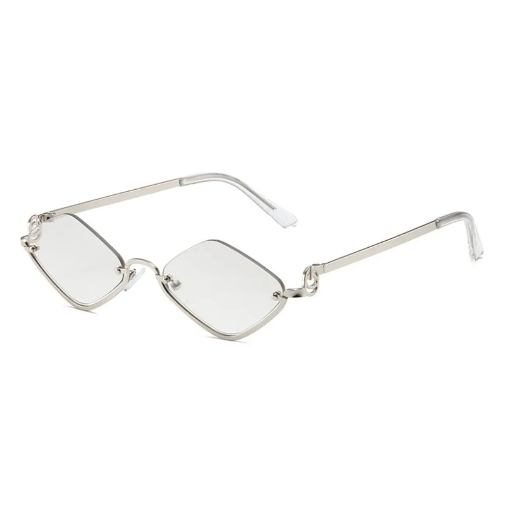 

UV400 Rhombus Sunglasses Metal Half Frame UV Protection UV Resistant Cycling Glass Cat Eye Shades Eyewear