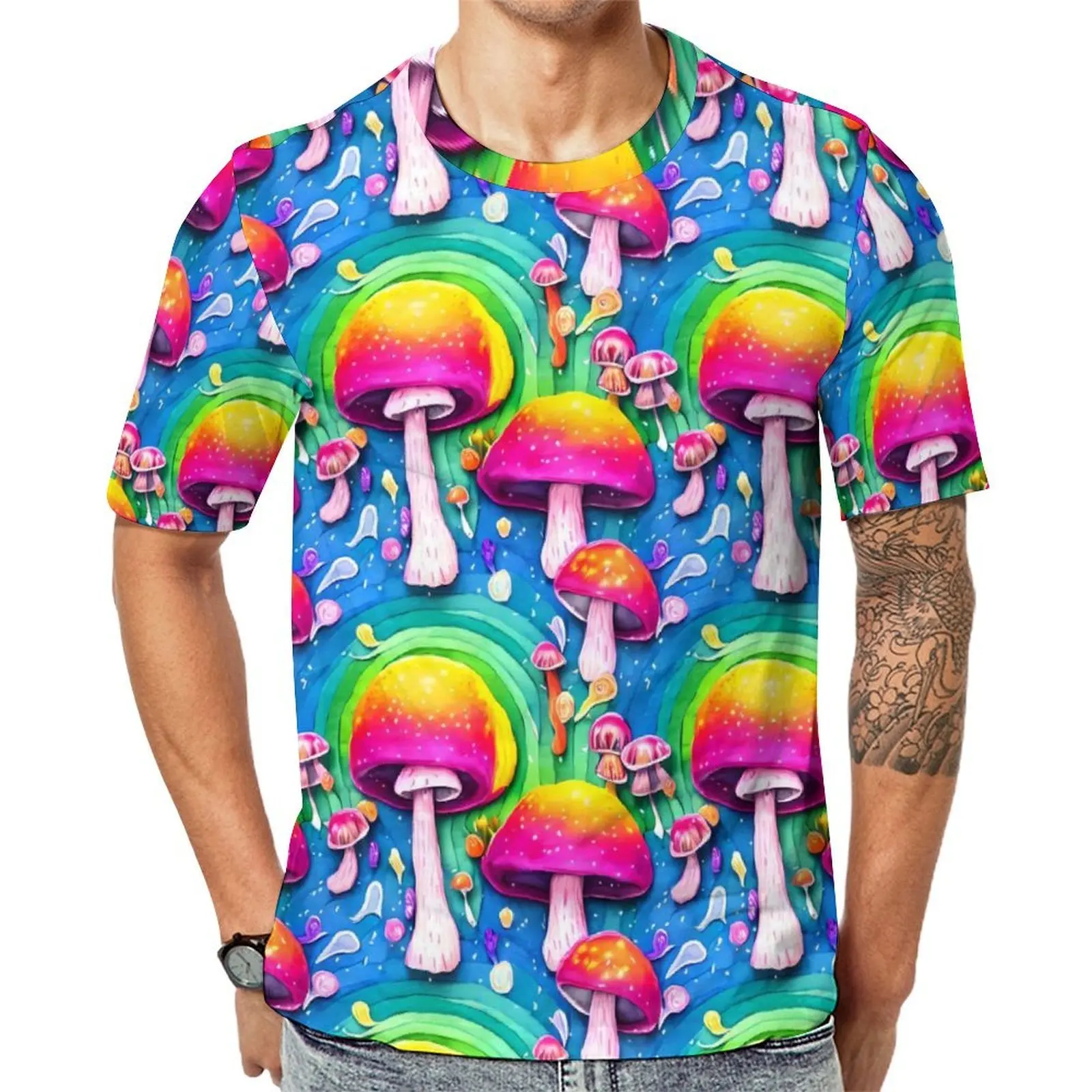 Men Cute Mushrooms T Shirt Colorful Print Retro T-Shirts Short Sleeve Graphic Tops Dropshipping Beach Aesthetic Oversized Tops