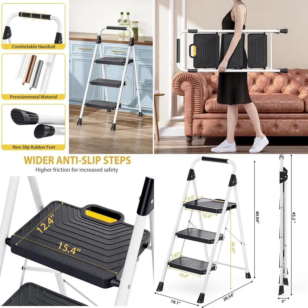 

Прочная стальная 3-ступенчатая лестница, складная стремянка с поручнями, широкие нескользящие ступени, конструкция Sae-Lock, выдерживает нагрузку до 360 кг, P