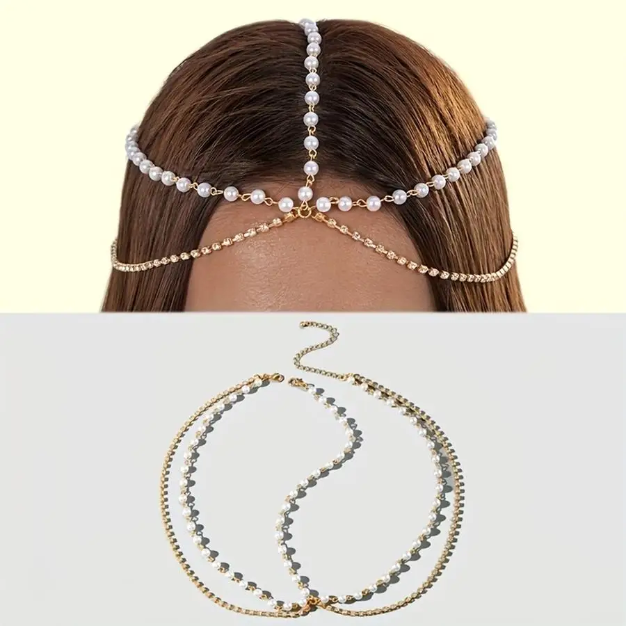 1/5/10/20/50/100pcs Women's Fashionable Minimalist Style Alloy Square Rhinestone Multi-Layer Headpiece, Vintage Elegant Head Cha
