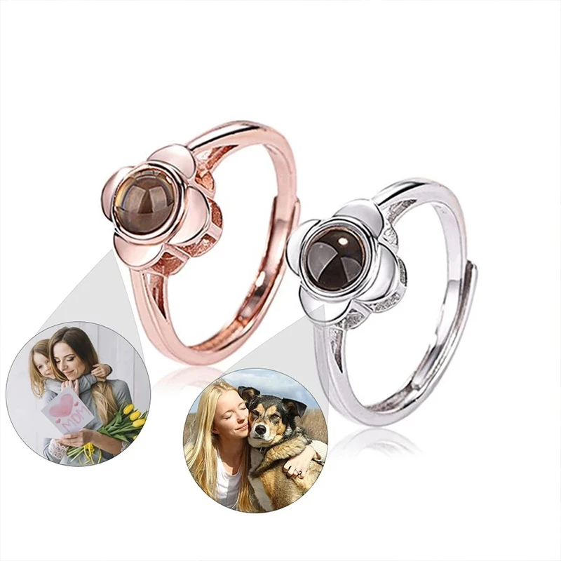 

New Ring Custom Adjustable Photo Projection Ring Four-Leaf Clover Personalized Picture Rings For Women Gift Anniversary