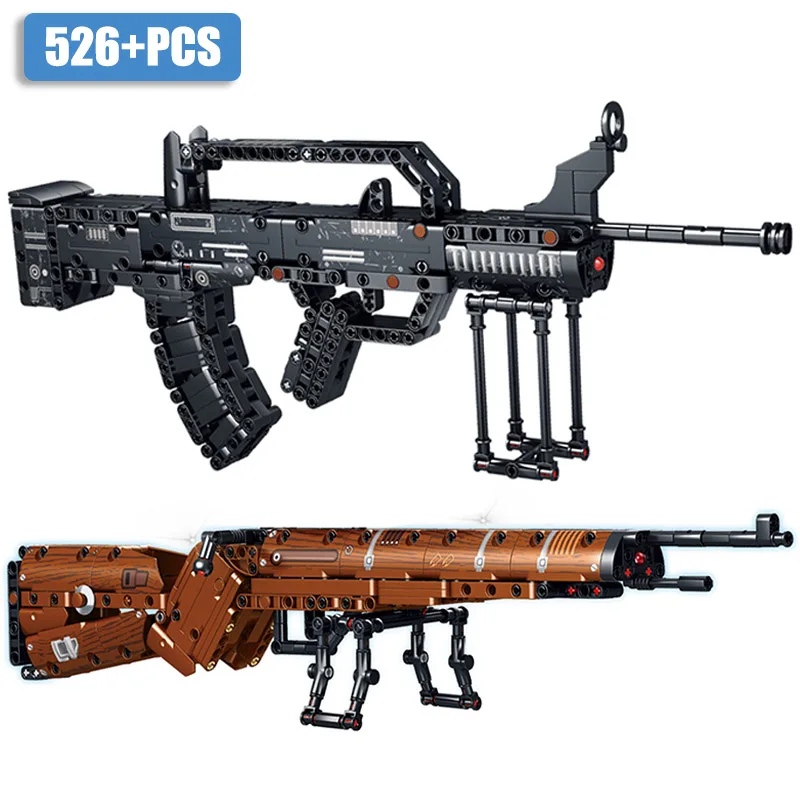 

Military MOC 98K Sniper Rifle QBZ95 Automatic Rifle Gun Model Building Blocks DIY Kar98 Weapon Bricks Toys For Children Gifts