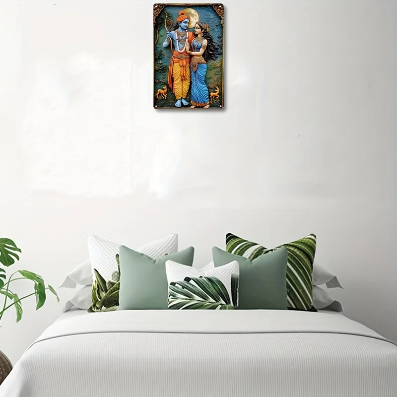 Vintage-Inspired Indian Rama & Sita Aluminum Wall Art for Home, Bar, Restaurant Decor & Festive Gifts, Decorative Wall Poster