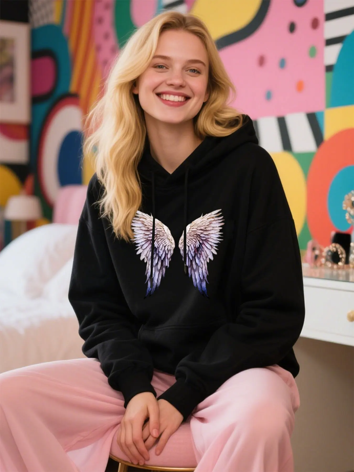 Sudadera con capucha de algodón suave con estampado de alas de ángel para regalo de Navidad