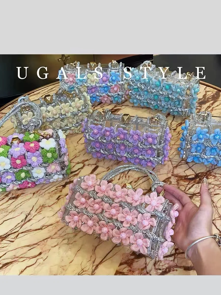 

Акриловая квадратная сумка с цветочными аппликациями, женская сумочка с блестками и стразами, вечерняя сумка, клатч для свадьбы и вечеринок, сумка через плечо