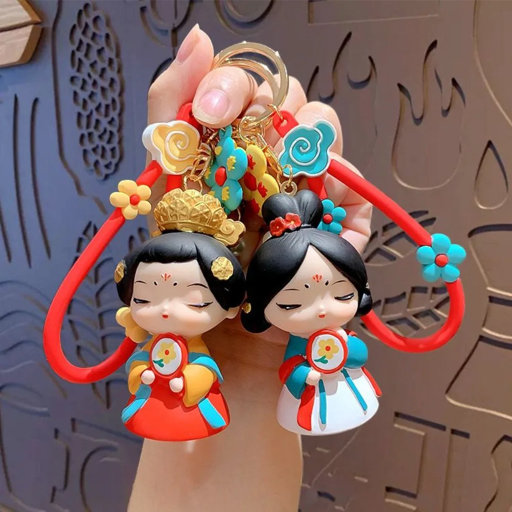 Sweet Silicone Rubber Chinese Style Keychain Decoration Ornaments Cartoon Dolls Pendant Bag Hanging Car Key Ring Gifts