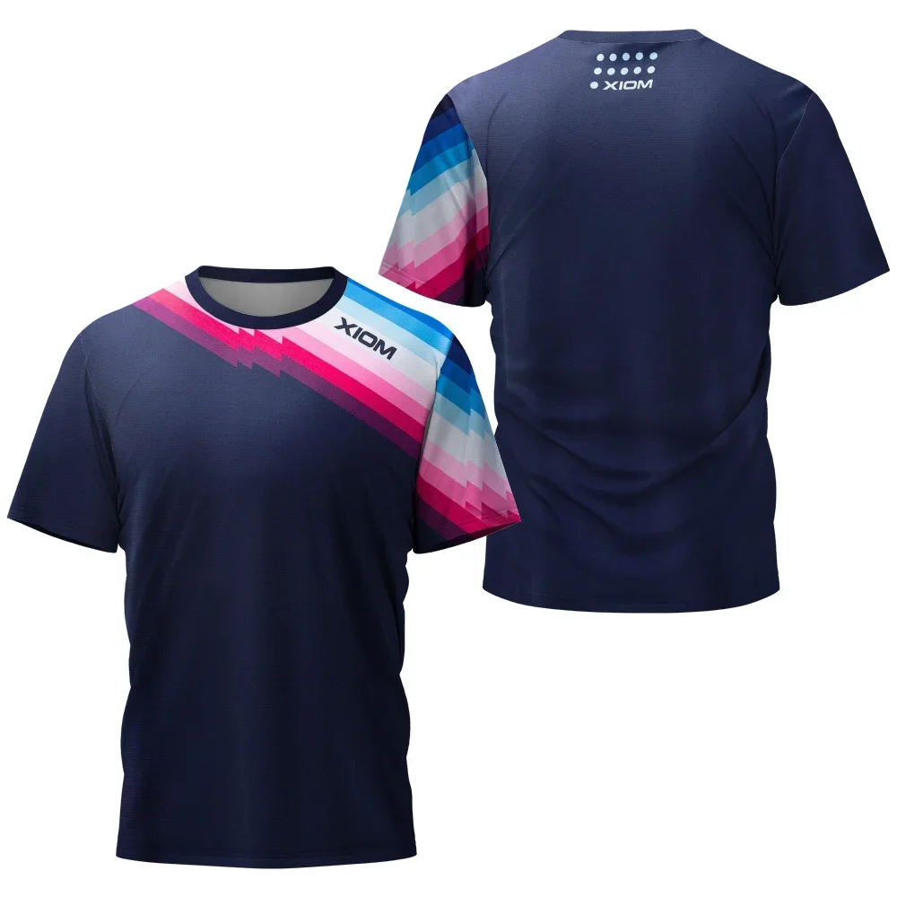 Rainbow Twill Men's Table Tennis Round Neck T-shirt Men's Summer Tennis Badminton T-shirt Top Table Tennis Club Quick Dry Short