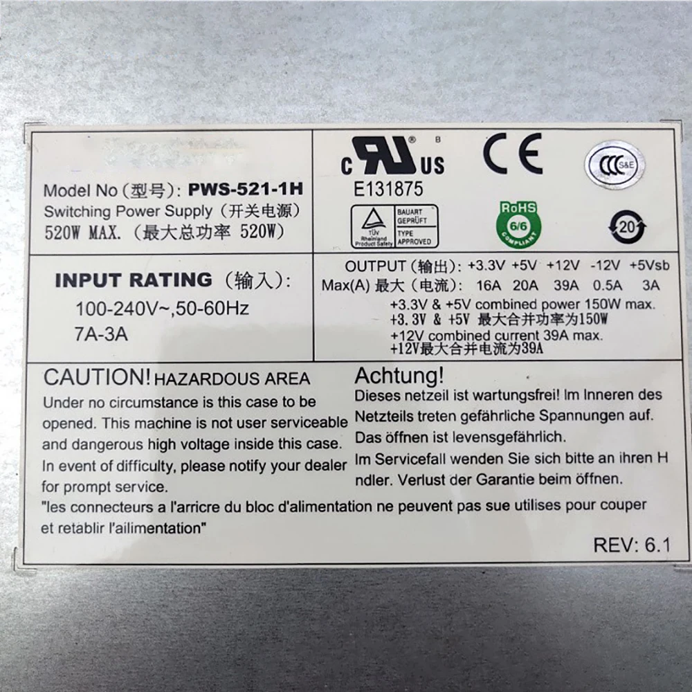 Desktop-Netzteil für PWS-521-1H nf190d 520w