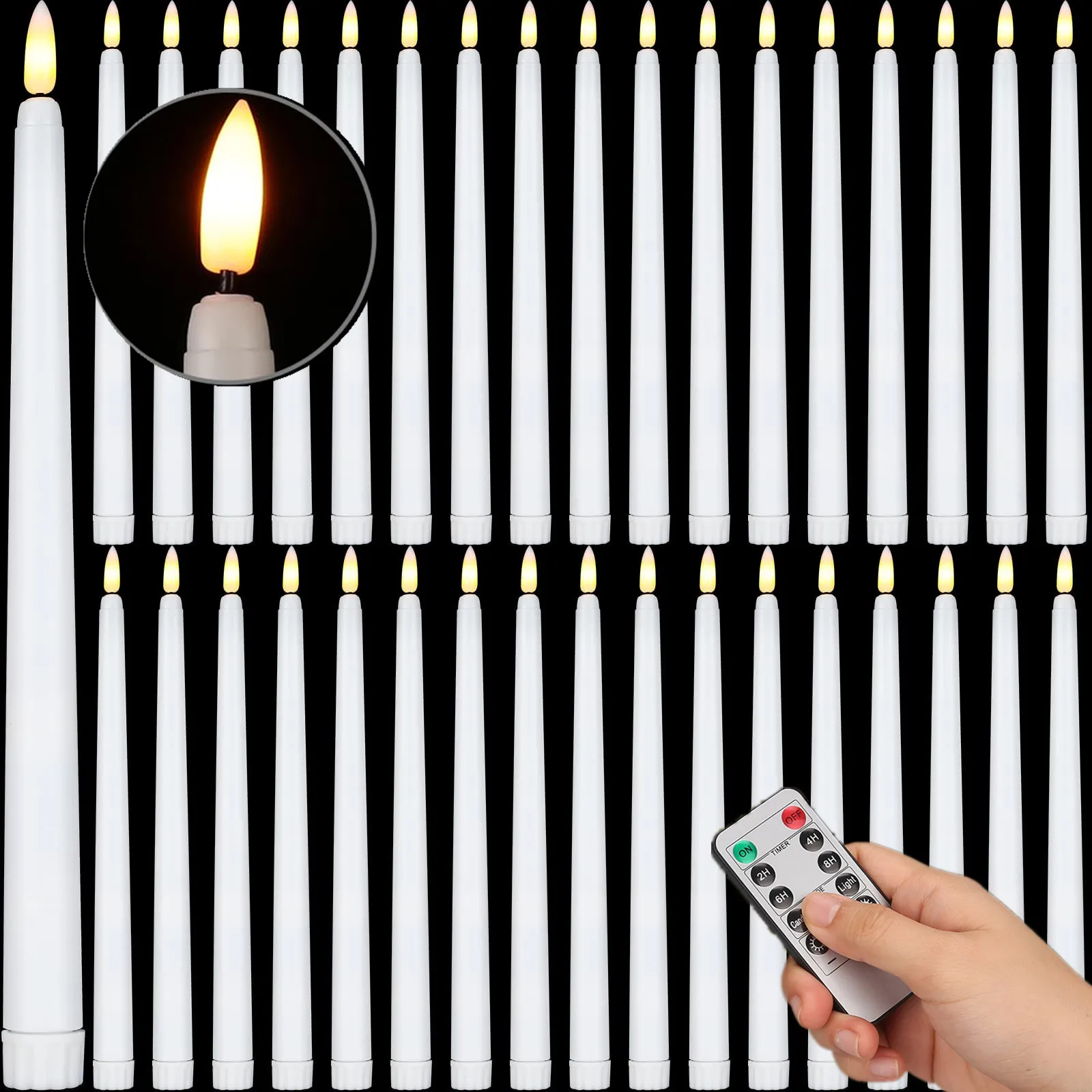Flameless Taper Candles with Remote Battery Operated Flickering Wick LED Candle for Wedding Christmas Holiday Party Home Decor