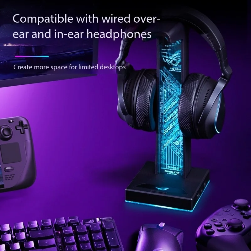 RGB 주변 조명이 있는 ROG 헤드셋 스탠드용 게임용 헤드폰 스탠드 데스크탑 브래킷 미끄럼 방지 안정적인 헤드폰 보관 홀더 썸네일 3