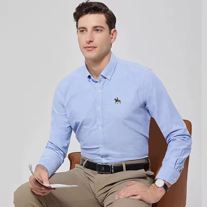 חולצת אוקספורד ארוכת שרוולים, 100% כותנה, מידה 6XL, לגברים, ללבוש רשמי, עסקי, משרדי, אופנתיים, קז'ואל, איכותי