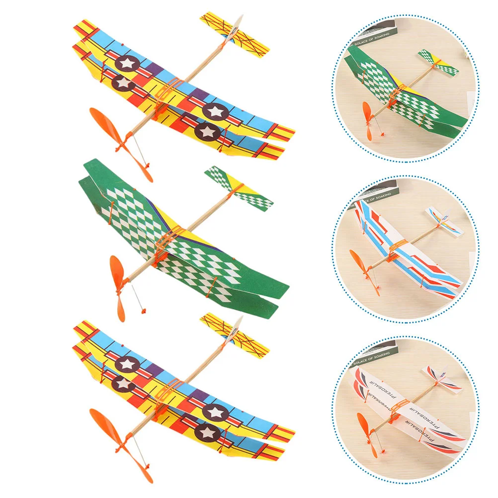 

3 Pcs Airplane Rubber Band Airplanes Toys Glider Manual USB 43X50CM Models Assemble Aircraft Kids DIY Child