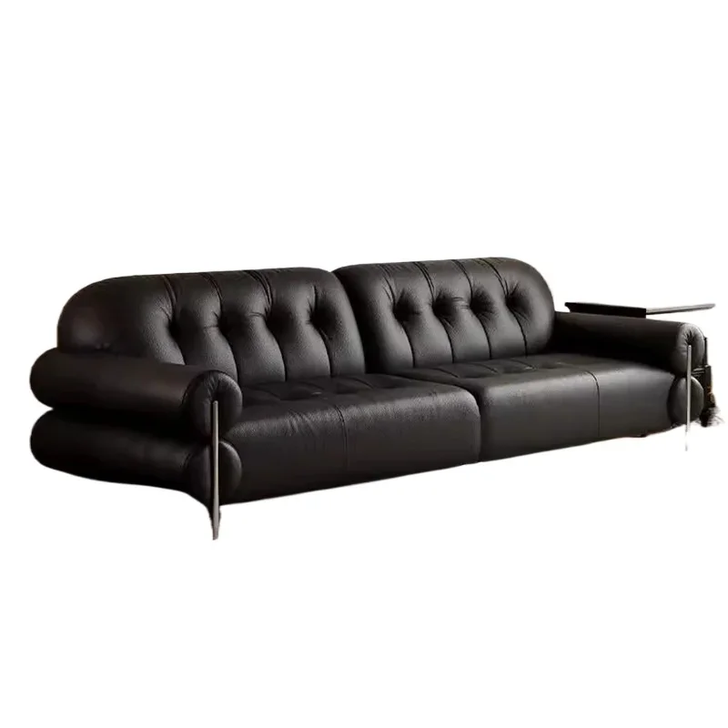 French retro wind cloud sofa Italian minimalist straight row small apartment first layer leather sofa