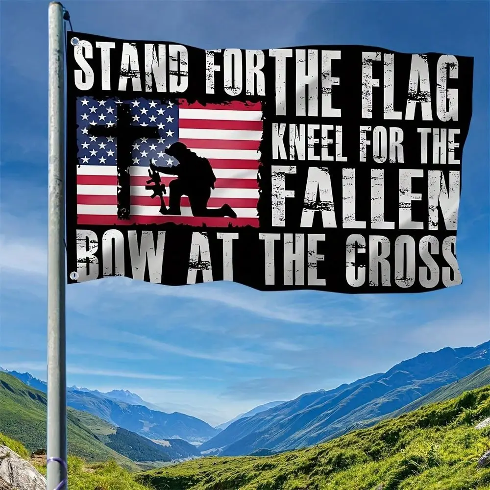 

Stand For The Flag Kneel For The Fallen Bow At The Cross 3X5ft 4X6ft Banners Outdoor Indoor Liviroom For Outdside Yard Sign Use