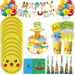 Pokemon Birthday Decoration Set Pikachu Balloons Banner Background Tablecloth Napkins Plates Decor for Boys Kids Party Supplies