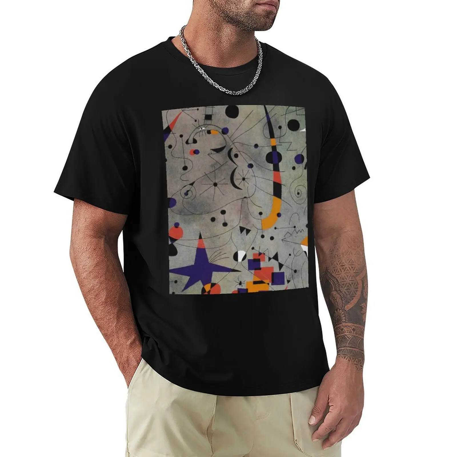 Joan Miro Abstract Dark Painting T-Shirt Durable Work Wear T-Shirt