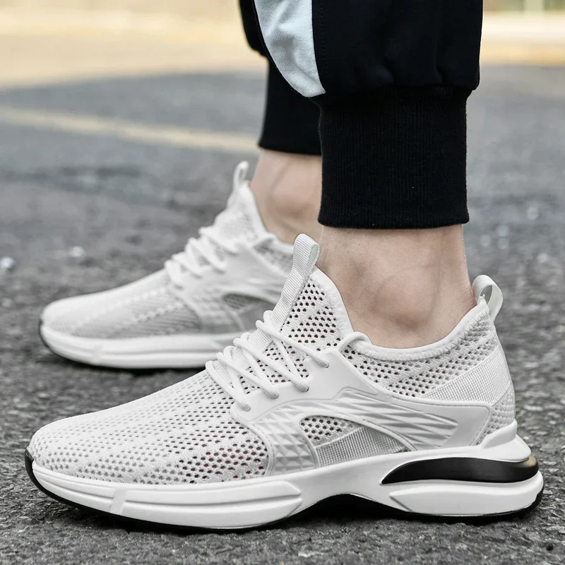 

Модные дышащие полые мужские повседневные кроссовки с сеткой, увеличивающие рост походные туфли, Нескользящие мужские кроссовки на шнуровке