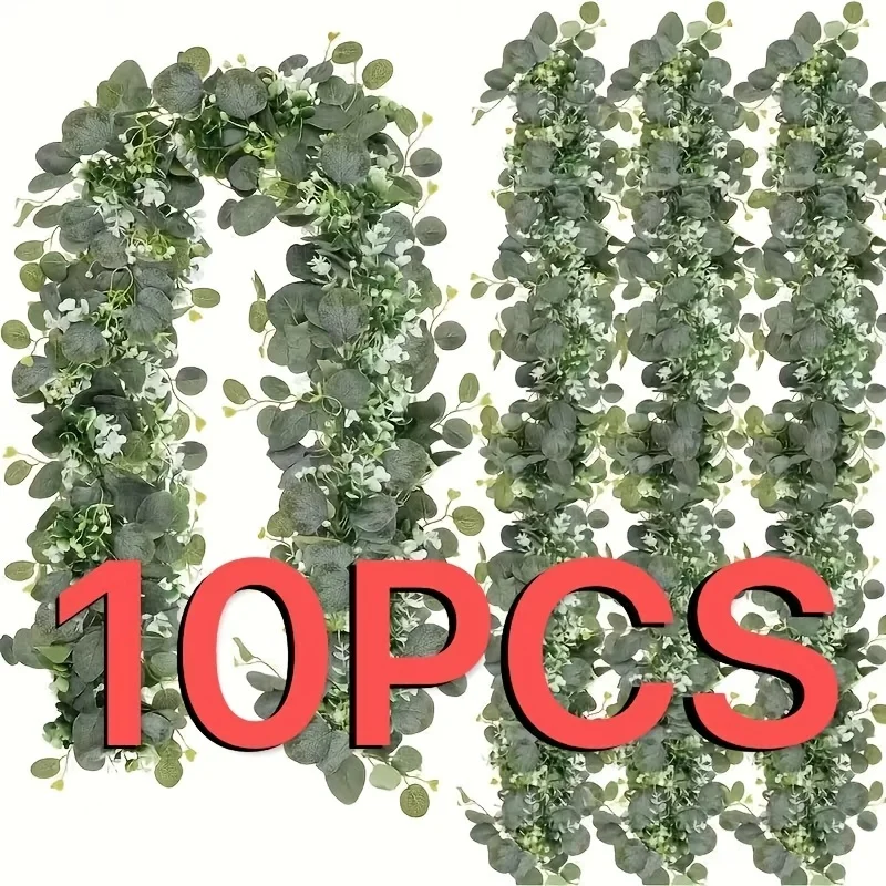 

10 Piece Classic Artificial Eucalyptus Flower Wreath Multi Functional Plastic Green Suitable For Wedding Arches, Chair