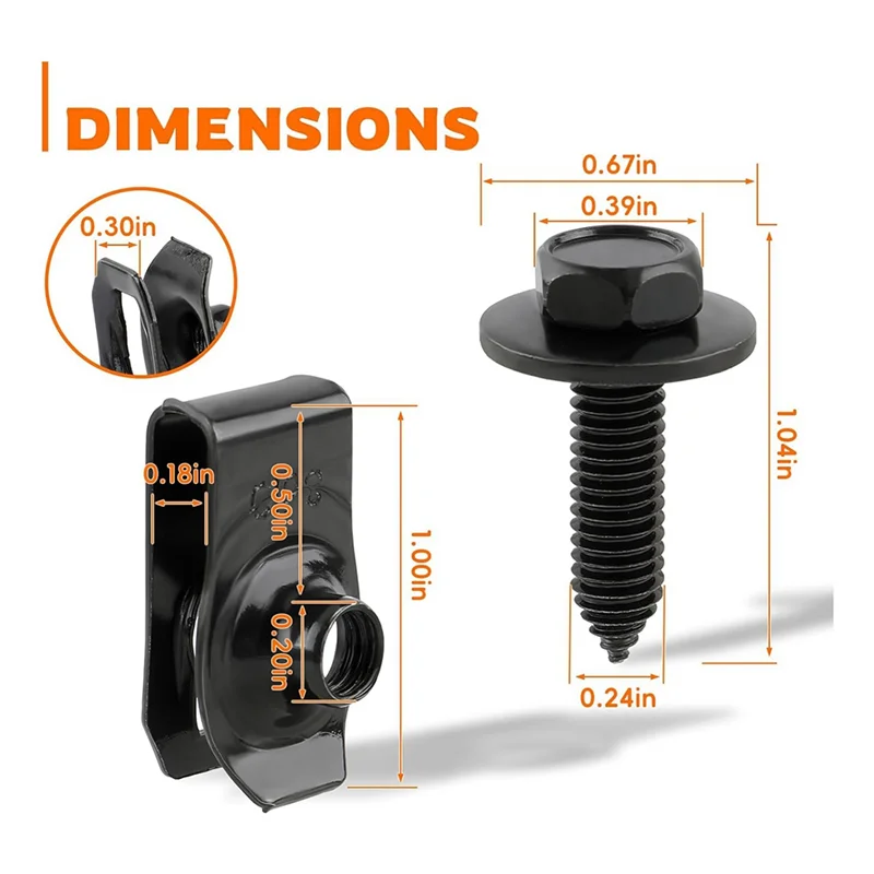 ABLK 50 sujetadores de carrocería: 25 pernos y 25 clips de tuerca en U para guardabarros, cubierta de motor y protector contra salpicaduras