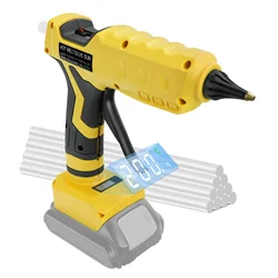 100W Cordless Glue Gun 100℃-200℃ Temp Adjust Digital Display Hot Melt Glue Gun with 10Pcs 11mm Sticks for Dewalt 20V Battery Pin