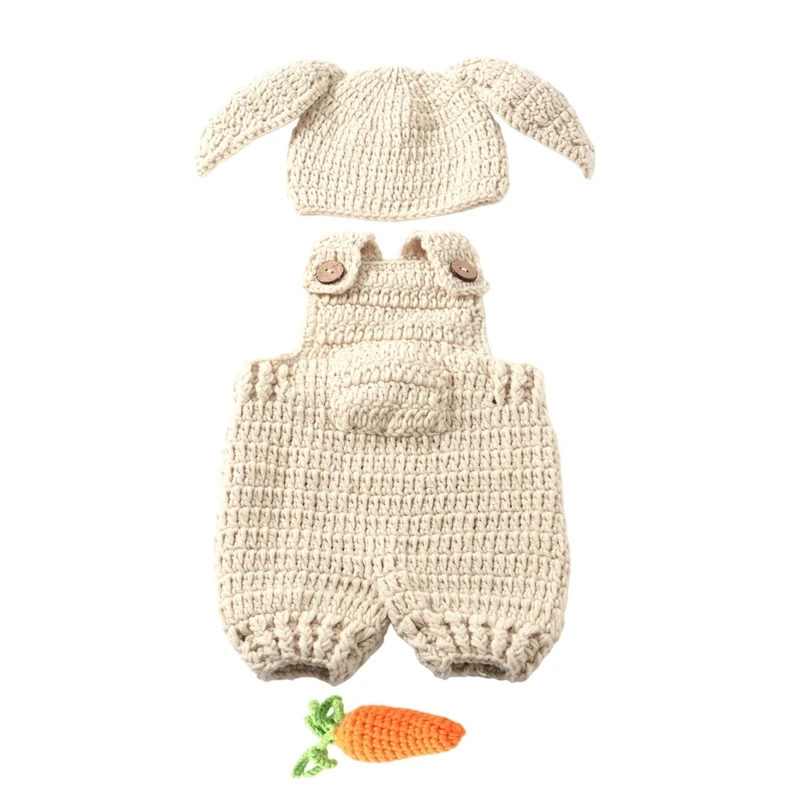 Crochet Romper with Lovely Hat & Radish Toy Newborn Baby Photography Props Set Drop shipping