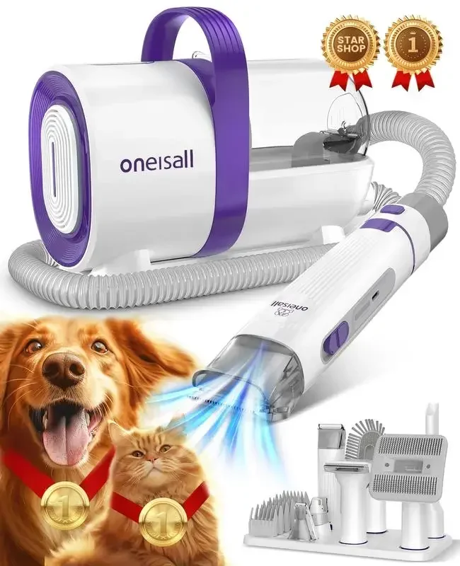 Dog Grooming Kit & Vacuum Suction 99% Pet Hair, 1.5L Dust Cup Dog Brush Vacuum with 7 Pet Grooming Tools