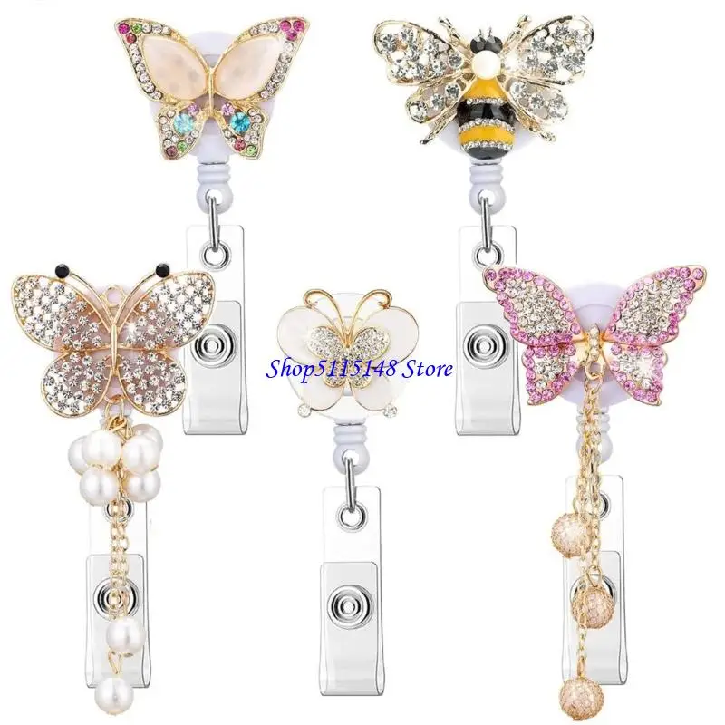 F3MA تمتد 60 سم راينستون راينستون بطاقات معرفات Butterfly Bees Clip Clip Clip Clip Lightweight ABS لمقطع أمان مكان العمل
