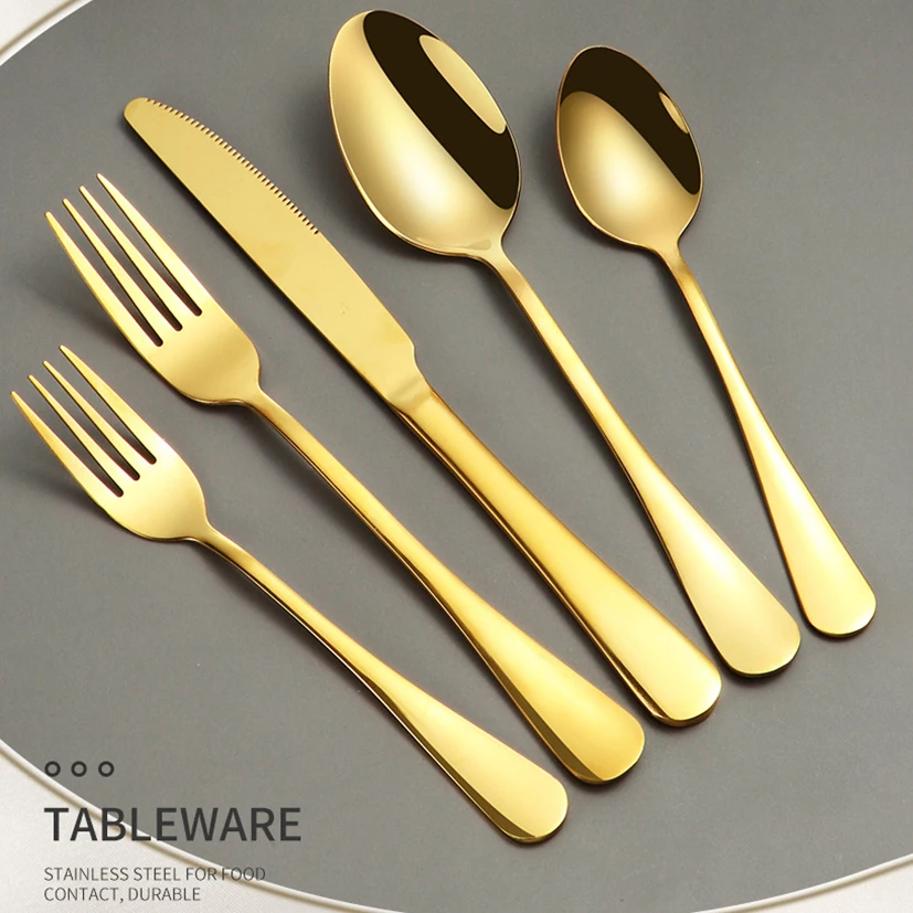5-teiliges Luxus-Besteckset Gabel Löffel Messer Set Elegantes Edelstahl Goldenes Geschirrset Kaffeelöffel Küchen-Tafelbesteck