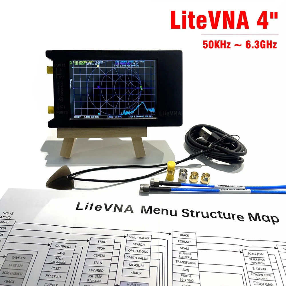 LiteVNA 6.3 GHz 4 Inch LCD Touch Screen Vector Network Analyzer USB Antenna Digital Tester Shortwave MF HF VHF UHF Display 50KHz