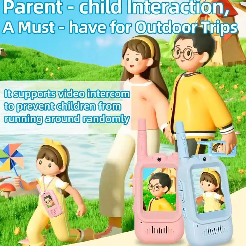 Walkie talkies de vídeo para crianças, walkies recarregáveis para crianças, 2 pacotes, brinquedos internos e externos para festa de jogo, acampamento, natal l0u6