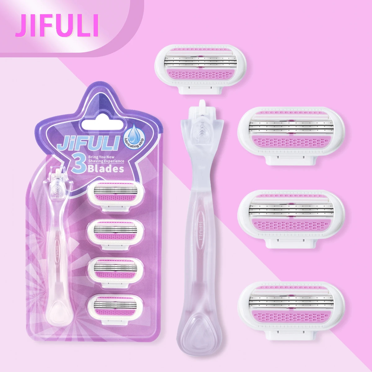 

JiFULI Women Bikini Manual Safety Razor Hair Removal Shaving 3-Layer Stainless Steel Blade Replaceable Shaver Head