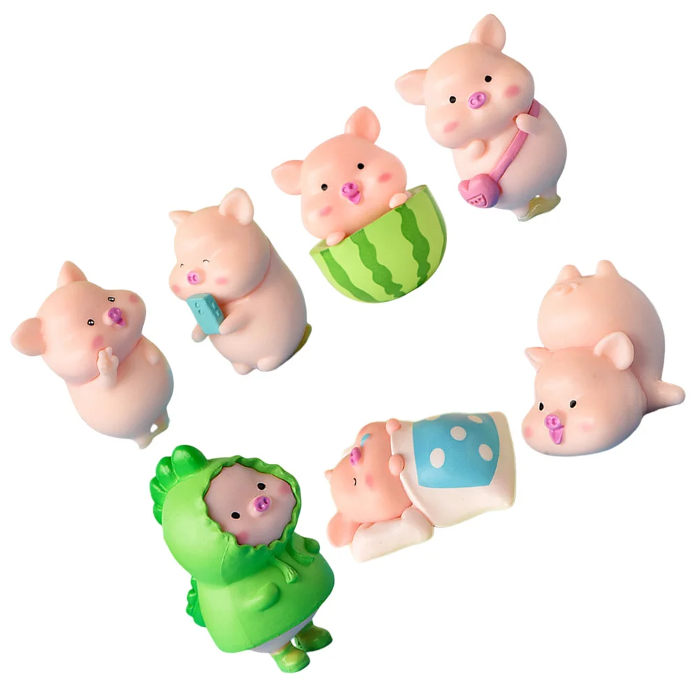 

7Pcs Cartoon Pig Statue Miniature Plastic Pig Ornament for Garden Yard Home Fish Tank Bonsai Micro Landscape Decoration