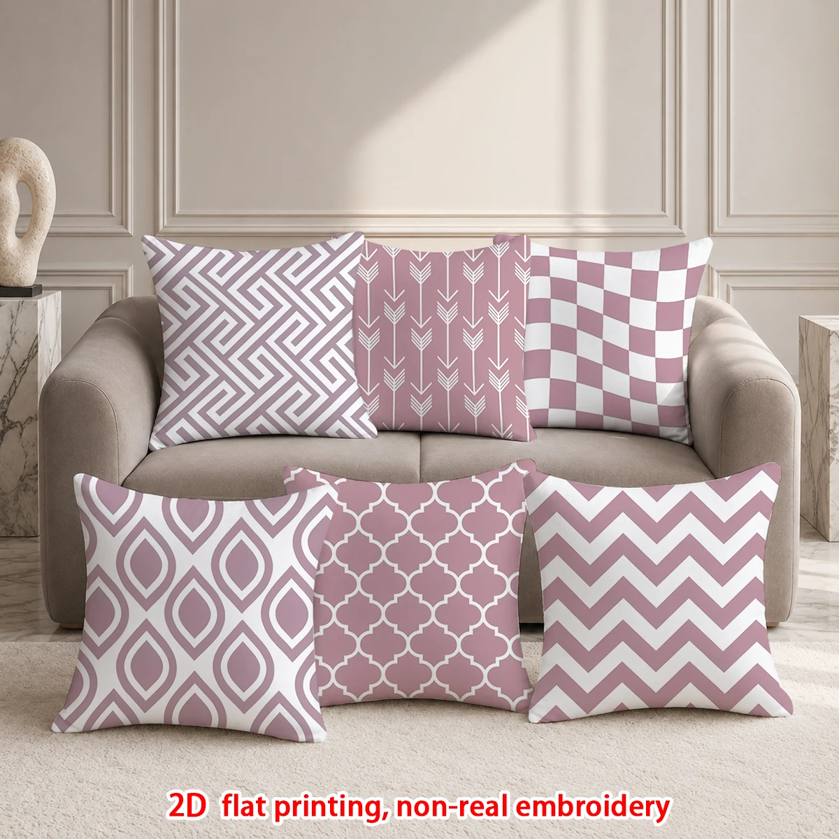 1pc  Mauve Geometric Throw Pillow Covers, Modern Neutral Decorative Cushion Cases for Sofa Bedroom Living Room