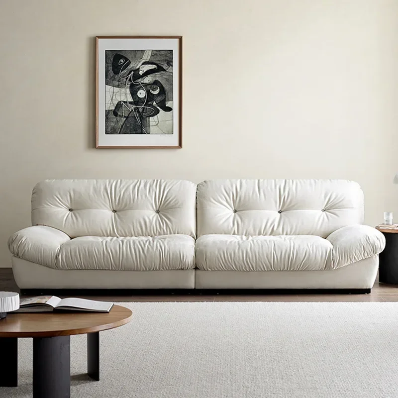 Cream Wind Italian Straight Row Living Room Fabric Sofa Small Unit Cream Wind Fabric Sofa