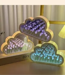 DIY Tulip Flower Sea Cube Light Creative Cloud Light Birthday Gift Bedroom Atmosphere Light Cloud Shape Mirror Sleeping Lamp