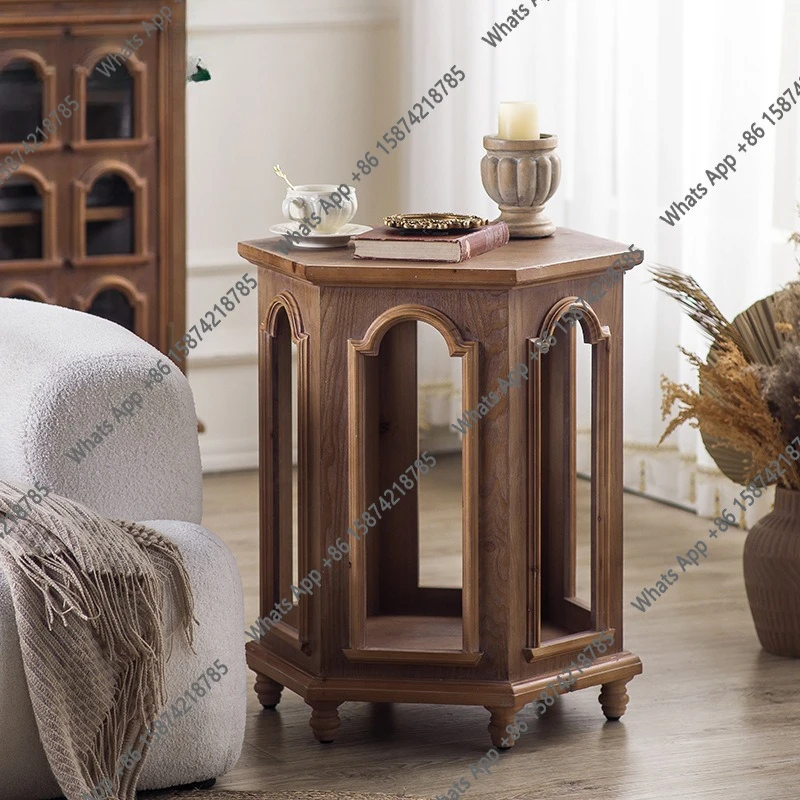 New medieval style coffee table hotel lobby personalized negotiation table walnut color living room side balcony flower stand