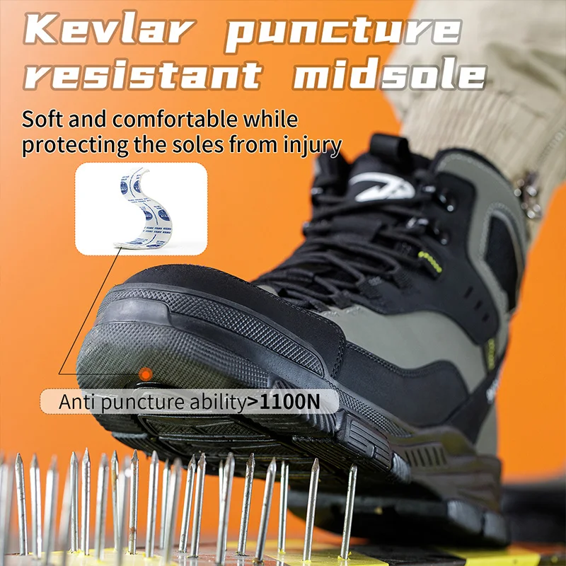 Safety Boots for Men Work Sneakers Indestructible Shoes Puncture-Proof Protective Shoes Work Boots Waterproof High Top Shoes