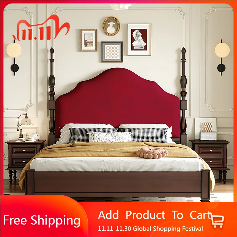 

Французская двуспальная кровать для взрослых, деревянная эстетика, необычная свадебная мода, двойное изголовье спальни принцессы, уникальная мебель Muebles